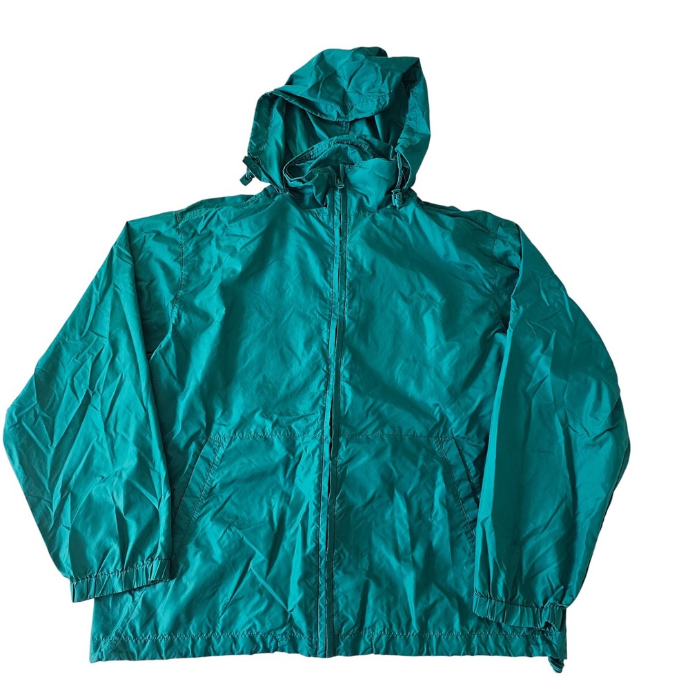 Eddie Bauer Mens Sac Jac Windbreaker Teal Green Packable Hooded Jacket Size M